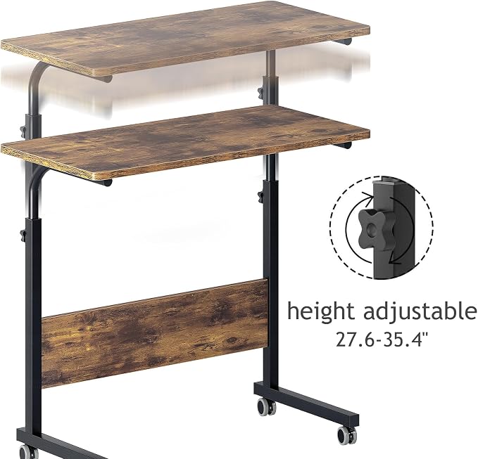 DlandHome 31.4 Inches Rolling Desk with Wheels Adjustable Height, Retro - Image 4