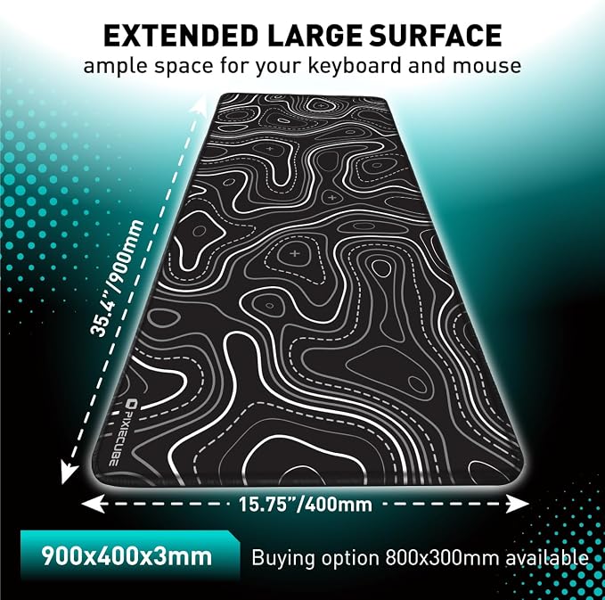 Pixiecube Minimalist Topographic Map Mouse Pad - Contour Extended Large Stitch Edge Mousepad. Black & White Non-Slip XXL Gaming Desk Mat - Image 3