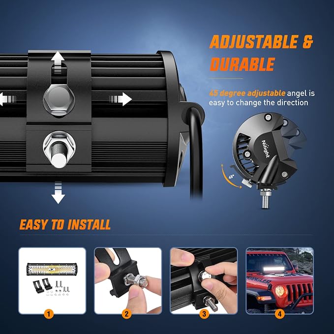 Nilight 12inch Amber White Strobe 6 Modes 300W LED Light Bar - Image 9