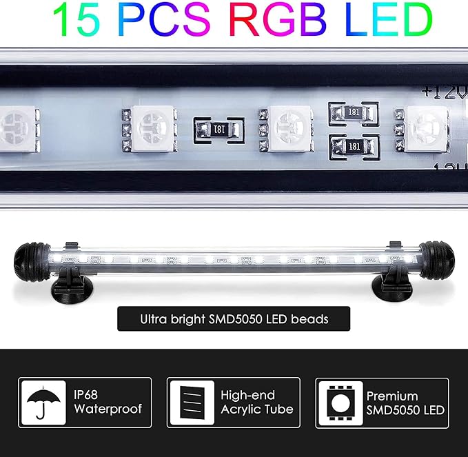 GreenSun LED Aquarium Light, Fish Tank Light with Remote Control, IP68 Submersible Waterproof Strip Bar Light,RGB Color Changing, 3.8 Watts 11inch/28cm - Image 4