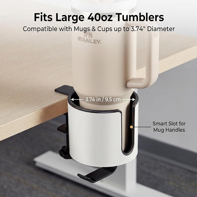 GUNKING Luxury 2-in-1 Anti-Spill Cup Holder with Headphone Hanger (White) - Image 4