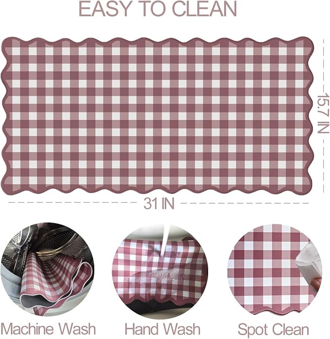Scalloped‌ Dark Pink Checkered Gingham Desk Mat Cute Pastel Large Mouse Pad Kawaii Cottagecore ‌Vintage‌ Rustic Keyboard Pad Computer Mat for Desktop Aesthetic Cozy Office Desk Decor - Image 4