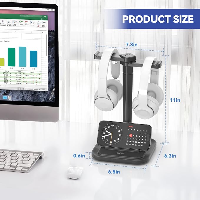 KDD Dual Headphone Stand for Desk - Rotatable Headset Hanger with Phone Holder - Removable Non-Slip Base for Gamers Desktop Accessories - Image 2