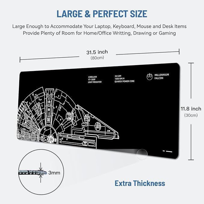 Cute Desk Mat for Keyboard Desktop Extra Large Mouse Pad, Black | Desk Top Computer Deskmat, XL, XXL, Long, Aesthetic, Modern Cool Design, for Kids, Boys, 30"x12" - Image 2