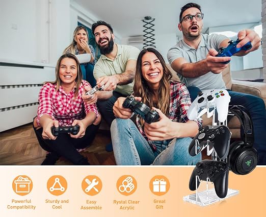 OAPRIRE Acrylic Game Controller Stand for Desk, 3 Tier, Stabilized Base | Controller and Headset Stand, Gamer Gift for PS5 PS4 Xbox Controllers, Desk Accessories, Quick Desk Tidy In Seconds, Clear - Image 7