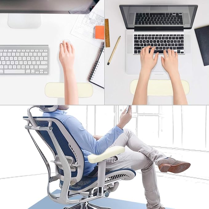 MOSISO Chair Armrest Pads, Home/Office Chair Arm Rest Covers, Beige | 2 Pack Memory Foam Comfy Computer Gaming Elbow Cushion, Removable Washable Elbow, Support Forearm Pressure Relief - Image 5