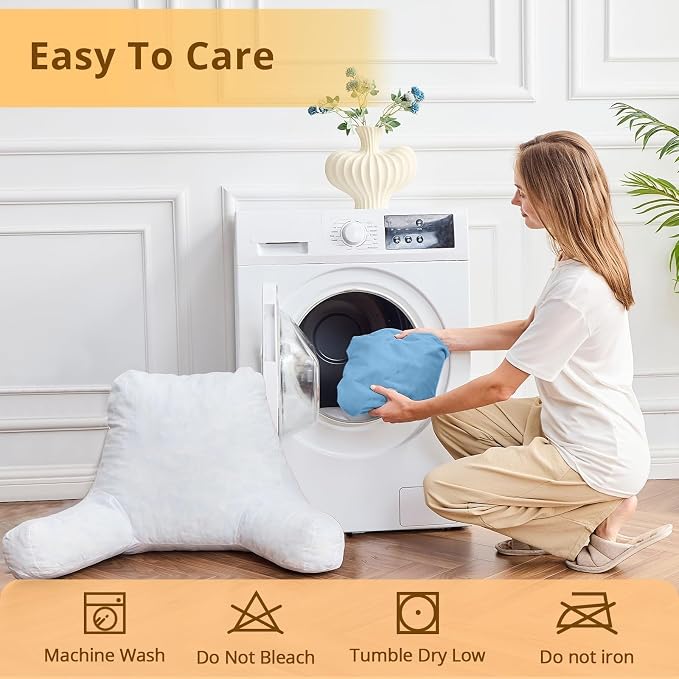 Sasttie Reading Pillow for Bed, Back Pillow for Sitting Up, Blue - Image 8