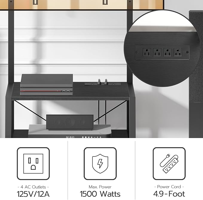HOOBRO Rolling TV Stand with Mount and Power Outlet Up to 55 inch TVs, Corner Entertainment Center, Small TV Stand with 3-Tier Storage Shelves for Living Room, Bedroom, Black BB66UDS01 - Image 7