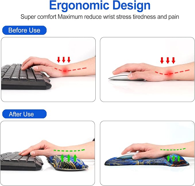 ToLuLu Keyboard Wrist Rest Mouse Pad Support, Gel Ergonomic Mouse Pads for Computer Laptop PC, Comfortable Durable Mousepad Keyboard Wrist Rests for Easy Typing Pain Relief, Blue Mandala - Image 5