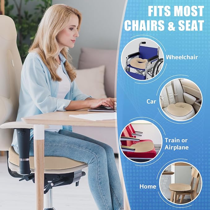 BlissTrends Donut Pillow Seat Cushion, Memory Foam Lifting Cushions | Donut Chair Cushions for Postpartum Pregnancy&Hemorrhoids,Tailbone Pain Relief Cushion for Office&Home Chairs(X-Large, Khaki) - Image 6