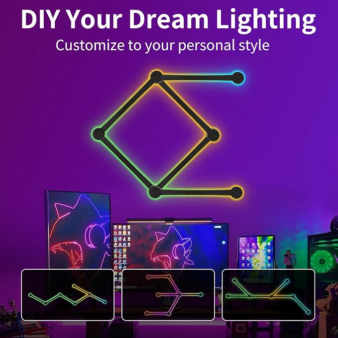 Smart Wall Light Lines, WiFi RGB LED Bars, 16M+ Color Dimmable Music Sync DIY Home Decor for Gaming Party Streaming Lovers, Compatible with Alexa & Google Assistant (6 Lines, Black) - Image 7