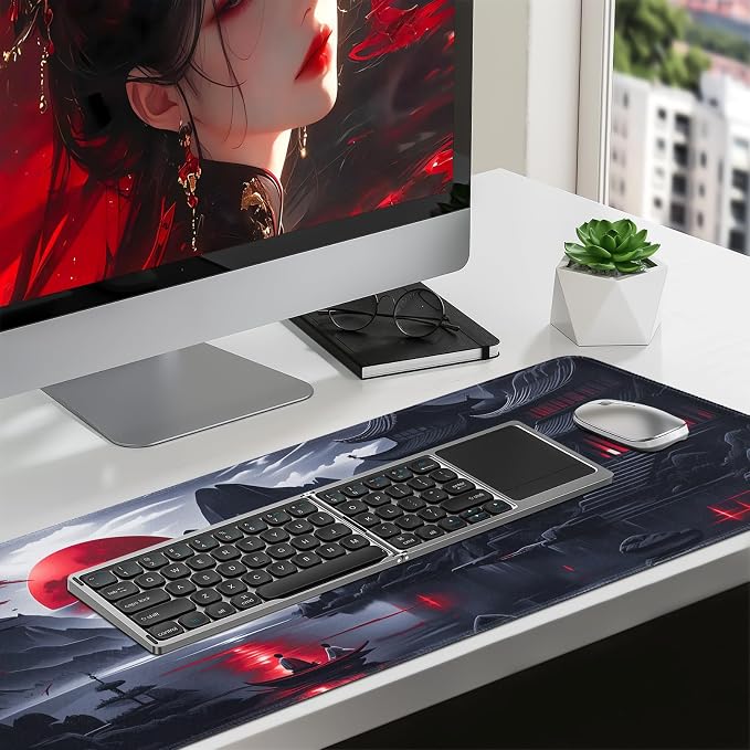 FreeNook Large Gaming Mouse Pad, Anime Black Mousepad with Stitched Edges, Expanded Cool Desk Mat, Japanese Red Moon XL Keyboard Mat Suitable for Home Office,31.5 X 11.8 Inch - Image 3