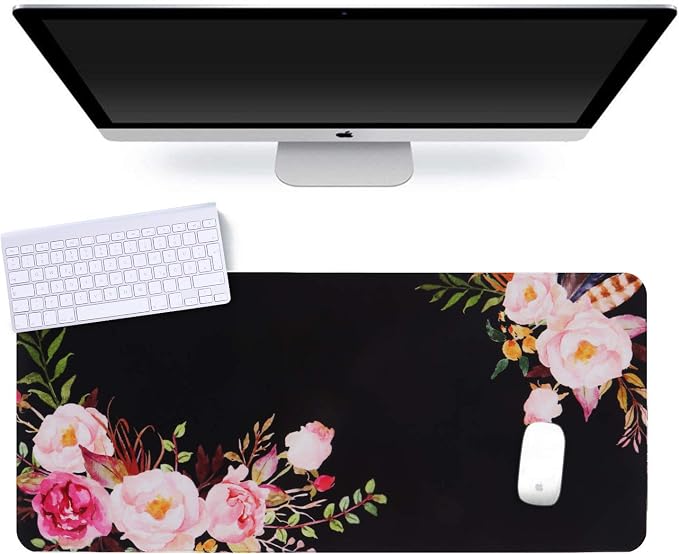 iCasso Extended Gaming Mouse Pad,35.4 x 15.7in Desk Pad,Flower | Non-Slip Rubber Base Mousepad with Stitched Edges,Waterproof Keyboard Mouse Mat Desk Pad for Work Home - Image 7