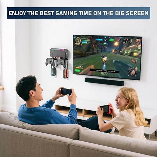Wall Mount for Nintendo Switch 2 /Switch OLED/Switch Console, Switch 2 holder with Storage 8 Card Slots,2 Pro Controller and 4 Joycon Hanger-Install Behind TV, Black - Image 6