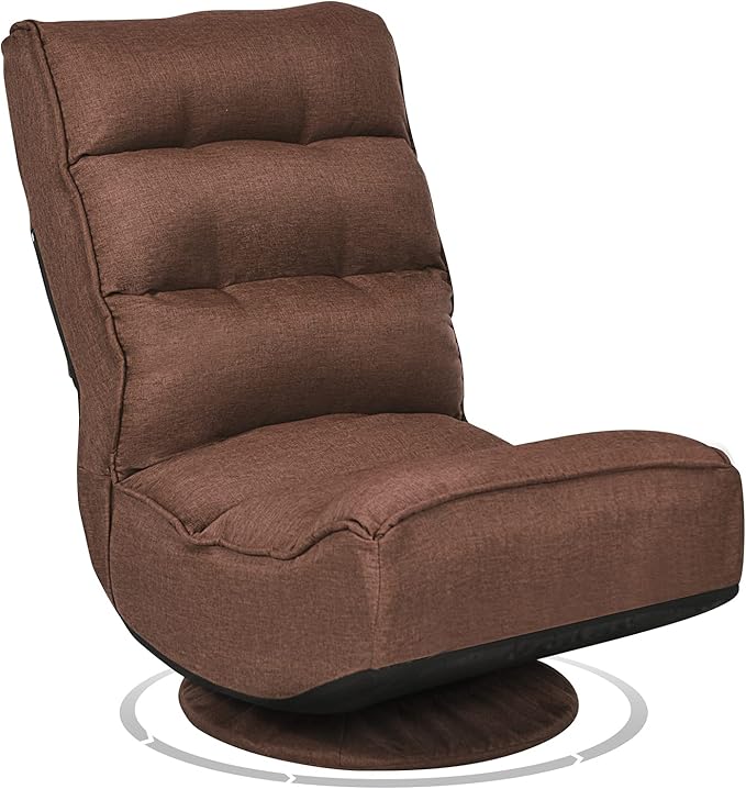 GIANTEX 360 Degree Swivel Gaming Chair, 6 Position Adjustable (Coffee) | Folding Floor Chair, 300lb Spring Support, Comfortable Padded Backrest, Lazy Sofa Chair Game Rocker for Teens Adults by Giantex