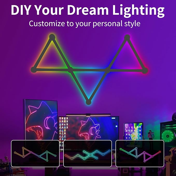 Smart Wall Light Lines, WiFi RGB LED Light Bars, 16M+ Color Dimmable Music Sync DIY Home Decor Light Bars for Gaming Party Streaming Lovers, Work with Alexa & Google Assistant (9 Lines,Black) - Image 7