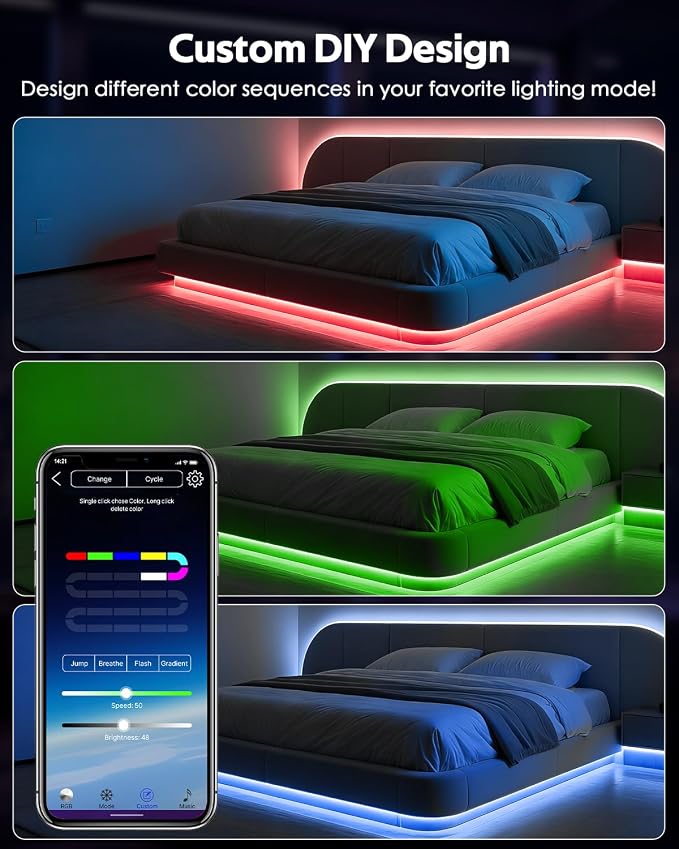5V USB COB RGB LED Strip Light for Bedroom 10FT/3M Bluetooth LED Rope Lights Music Sync Self-Adhesive TV Backlight Flexible Color Changing Tape Light With Remote for Kitchen Home Decor 576LED/M - Image 3