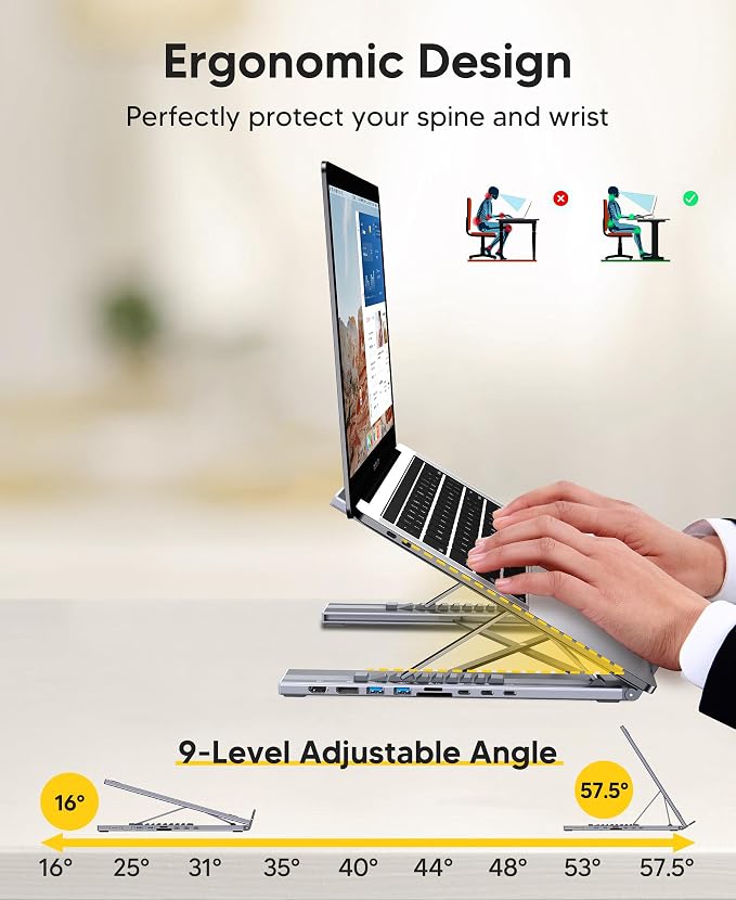 Mukiya 9 in 1 USB C Laptop Dock Stand with HDMI+DP,4K Dual Monitor PD 100W - Image 7