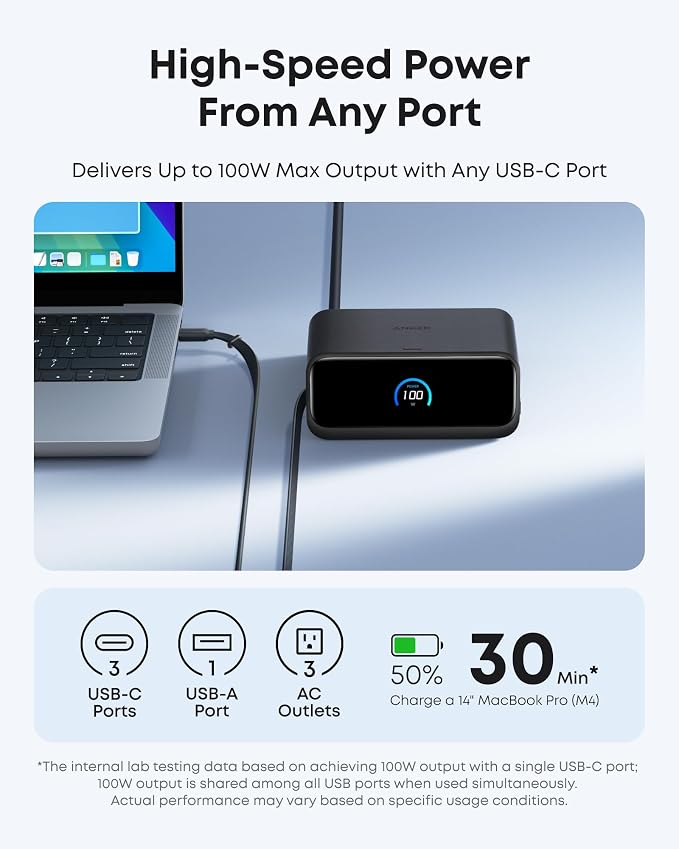 Anker Nano Charging Station, 100W 7-in-1 Power Strip, Retractable Charger - Image 5