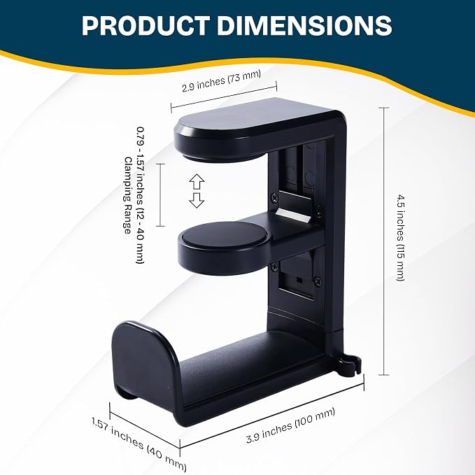 Headphone Stand for Desk - Clamp-On Headset Holder with 360° Rotating Hook | Universal fit, built-in cable management, space-saving clamp design, sturdy support for gaming, office & studio headsets - Image 2