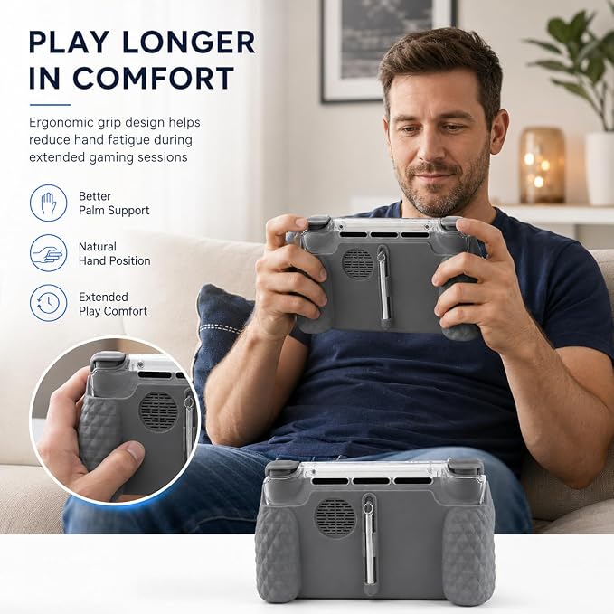 Ergonomic Grip Compatible with Ayn Thor Handheld Console, Fits with TPU Case Installed, Anti-Slip Textured Handle Cover with Stylus Holder and Capacitive Pen for Extended Gaming Comfort - Image 3