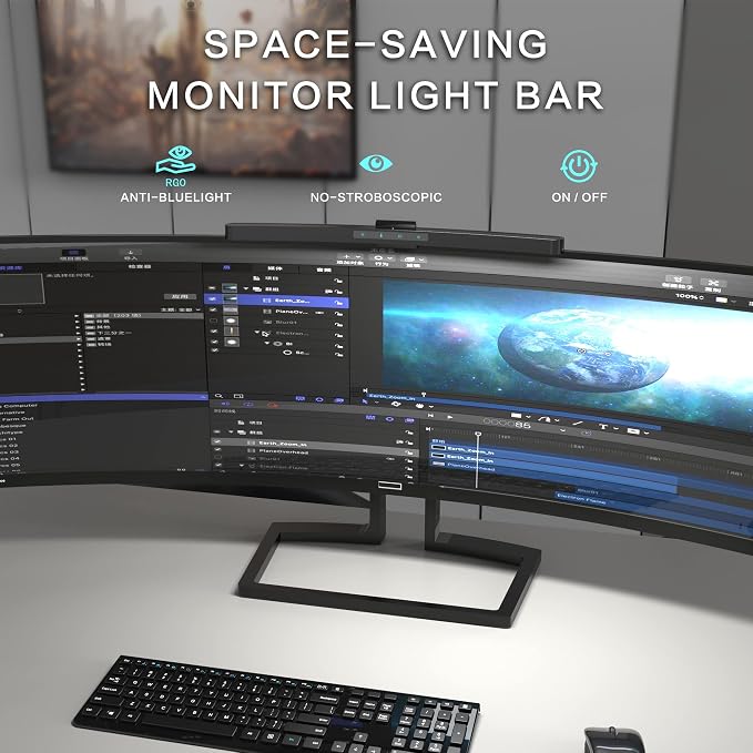 ONWAY Curved Monitor Light Bar with Wireless Remote,Monitor Auto-Dimming and Camera Base,Applicable to All Screens. No Screen Glare,for Home Office - Image 6