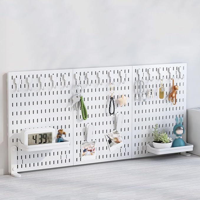Pegboard Wall Organizer Panels.Clampable Desk & - No Drill Shelf & Accessory Holder for Office, Gaming, Home, 90 x 40 cm, White - Space-Saving Solution - Image 8