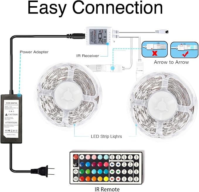 DAYBETTER LED Lights 65.6ft, 5050 RGB Led Strip Lights Flexible Color Changing Remote Control Led Light Strips, 2 Rolls of 32.8ft Led Lights for Bedroom, Living Room, Party Home Decor - Image 2