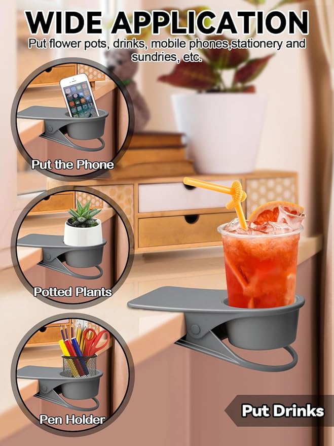 1PCS Clip on Cup Holder for Chair, Kalolary Desk Drink Holder Clamp, Gray - Image 6