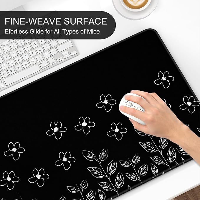 Auhoahsil Desk Mat, Ultra Large Mouse Pad, XXL Gaming Mousepad, Pretty Desk Pad, Big Extended Full Size Desktop Desk Matt for Keyboard, Laptop & Computer, 35.5 x 15.7 in, Minimalist Flower Black - Image 5