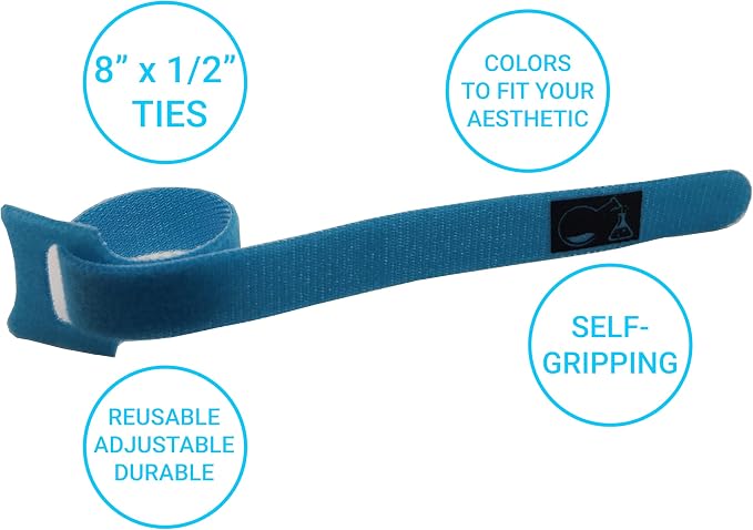 CableLock Cable Ties - 50 Pack - 8 Inch Reusable Cord Organizers - Clean Cable Management for Gaming and Home Office (Blue) - Image 2