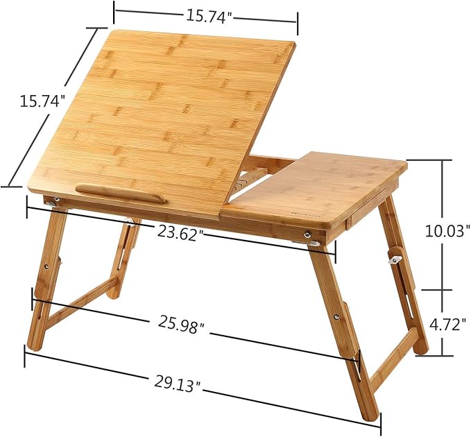 Nnewvante Bamboo Bed Tray with Tilting Top, Drawer 23.6 x 15.8in - Image 4
