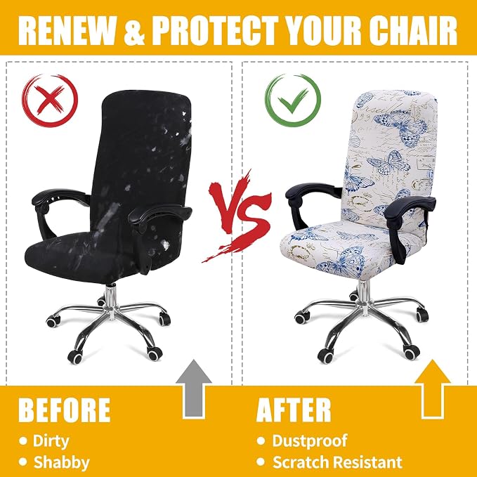 Smiry Stretch Printed Office Computer Desk Chair Covers, White | Universal Desk Rotating Chair Slipcovers Removable Washable, Soft Fit Anti-Dust Spandex Protector Cover with Zipper - Image 7
