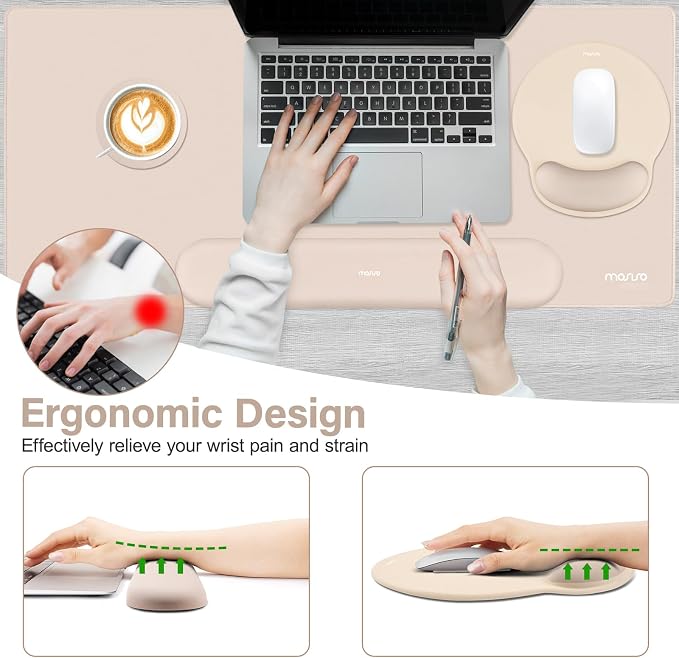 MOSISO Wrist Rest for Mouse Pad Set, Large Gaming Deskpad, Apricot - Image 3