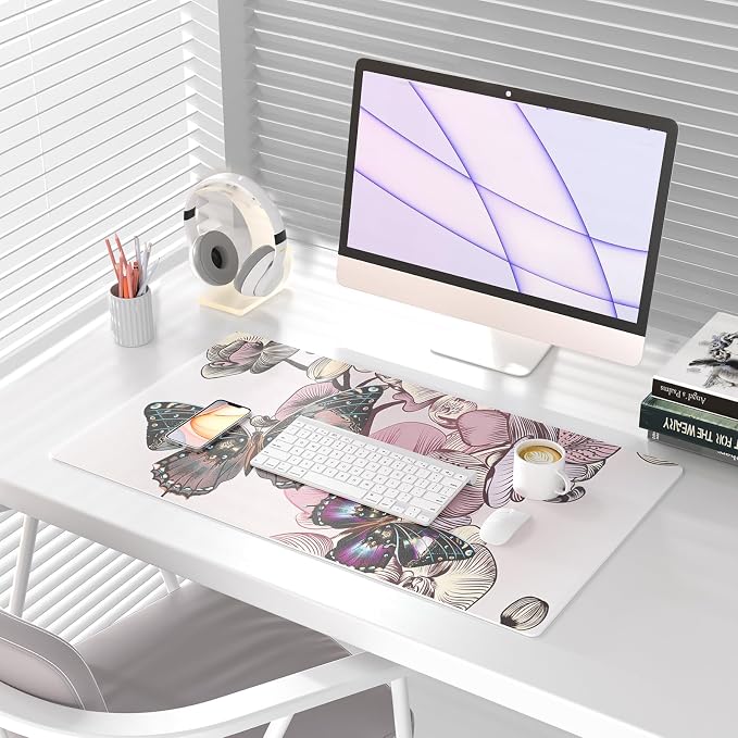 QiyI PU Leather Large Mouse Pad, Office Decor, 31.5" x 15.7", Butterflies | Desk Décor Accessories, Extended Size, Waterproof & Easy to Clean, Smooth Surface, Non Slip Desk Organization - Image 2