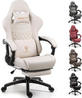 Dowinx Big & Tall Vintage Gaming Chair for Adults, 400 lb Capacity Heavy Duty Ergonomic Computer Chair with Massage Lumbar, Footrest & Easy Side Recline, Ivory Beige by Dowinx