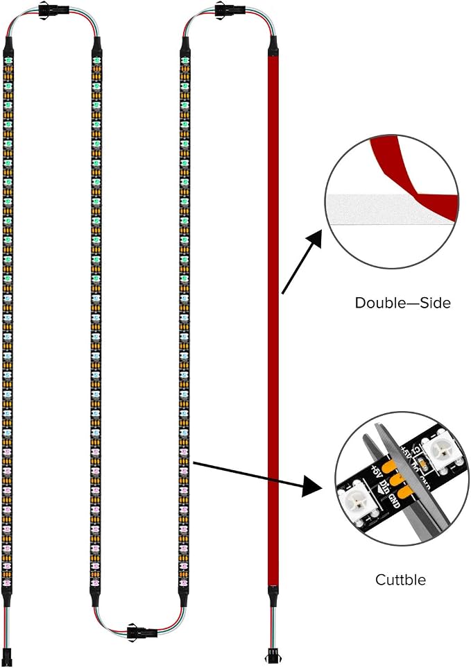 BTF-LIGHTING WS2812B IC PC Light Strip 4PCs 19in Individually Addressable for 5V 3Pin LED Headers for Asus Aura,Gigabyte RGB Fusion, MSI Mystic Light (Pack of 2) - Image 3