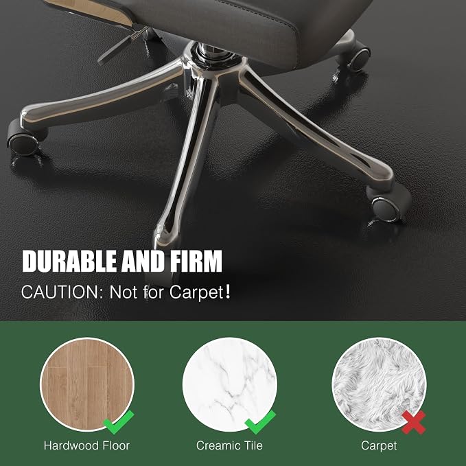 Chair Mat for Hard Floors, 48"x60" Office Chair Mat for Hardwood Floors, 0.08" Thicker Non-Slip Floor Protector Desk Mat for Home, Waterproof Vinyl Floor Mat for Kids & Pets (Black) - Image 4