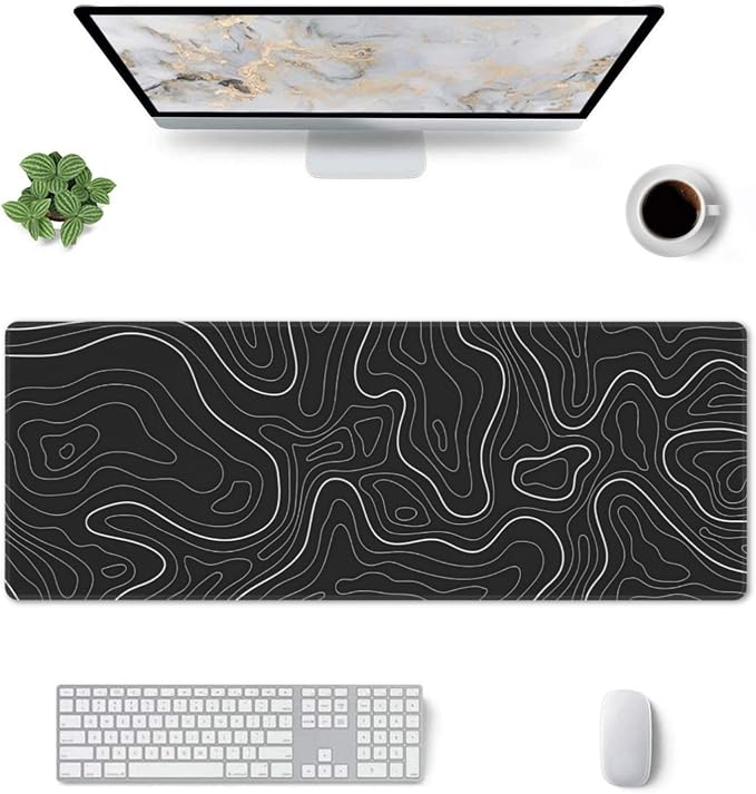 Topographic Contour Extended Big Mouse Pad Large,Gaming Mouse Pad Desk Pad,31.5x11.8 Inch Long Computer Keyboard Mouse Mat Mousepad with 3mm Non-Slip Base and Stitched Edge for Gaming and Office - Image 4