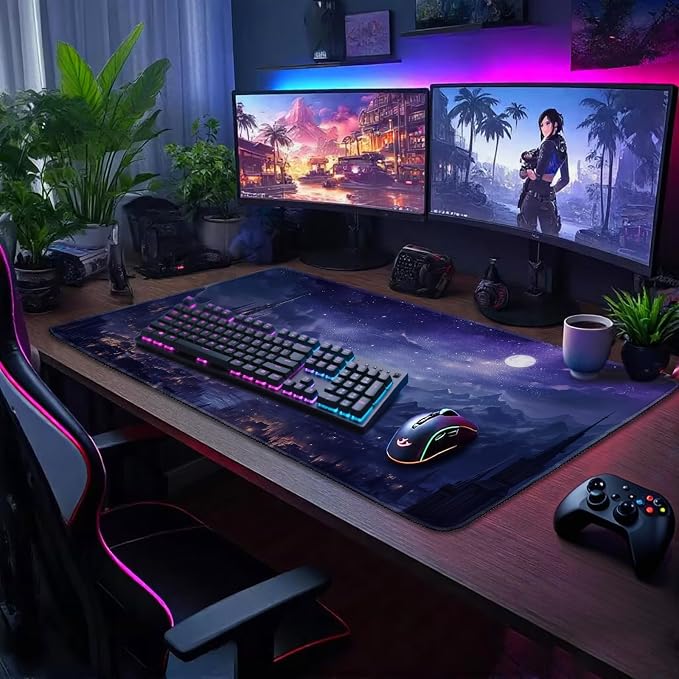 Fantasy Castle Night Large Gaming Mouse Pad Desk Mat 31.5"x15.7" | Extended Mousepad, Non-Slip Rubber Base , Stitched Edges, for Computer/Laptop/Office/Home - Image 2