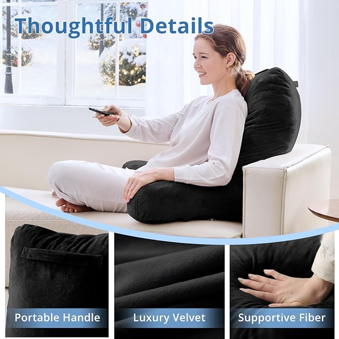 Sasttie Reading Pillow for Bed, Back Pillow for Sitting Up, Black - Image 4