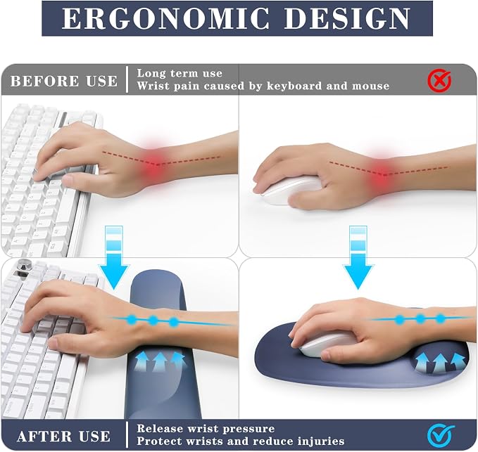 Wrist Rest for Keyboard and Mouse, Ergonomic Gel Computer Keyboard Wrist Rest with Memory Foam, Keyboard Wrist Support Pad for Long Hours of Work, Gaming, Studying-Relieve Wrist Pain - Image 2