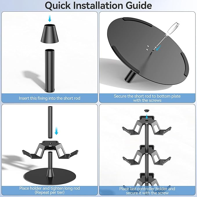 Headset Stand 4 Tiers for Desk, Rotatable Gaming Controller Stand for PS5/PS4/Xbox/Switch2/PS Portal/Phone, Universal PC Gamer Gift Accessory Controller/Headphone Holder for 12 Packs Controller - Image 5