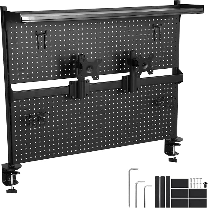 Steel Stand Pegboard with Monitor Stands Computer Accessories Clamp On Desk Organizer Shelf 51 X 34 Inch for Office Gaming Desk Workbench by Unknown
