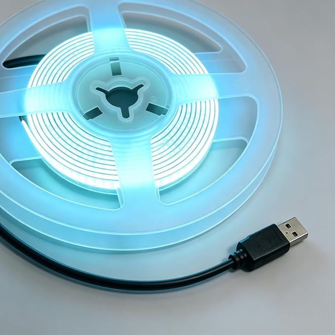 5V Ultra-Narrow 3mm USB COB LED Strip, Self-Adhesive Cabinet Desk Bedroom (Lcy Blue, 3ft) by Unknown