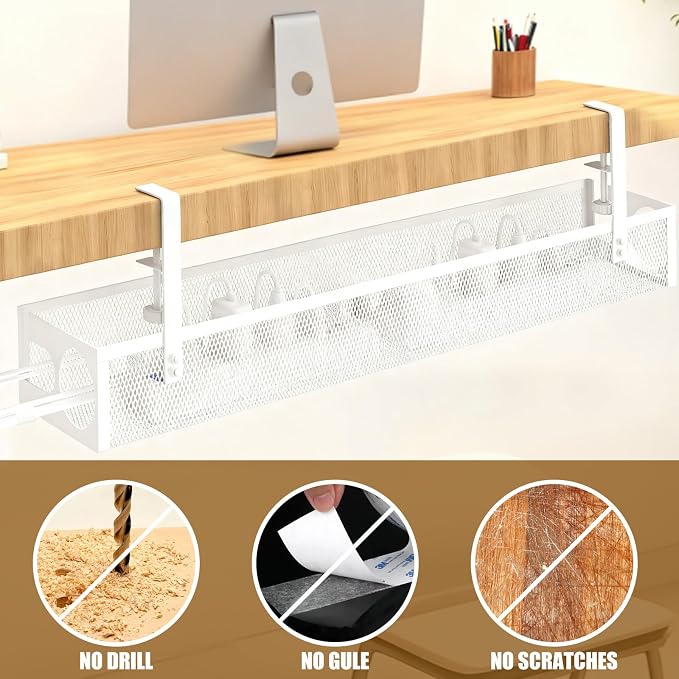 Under Desk Cable Management 27 inches Metal Cord Organizer No Drill Wire Management and Cord Organizer for Home Office Standing Desk - Image 6