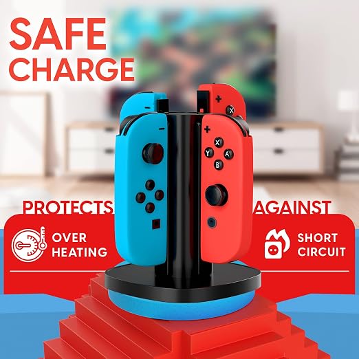 TalkWorks Joy-Con Charger Dock For Nintendo Switch Gaming Controllers - 4-Remote Docking Charging Station,USB Compatible w/ Switch OLED (Black) - Image 3