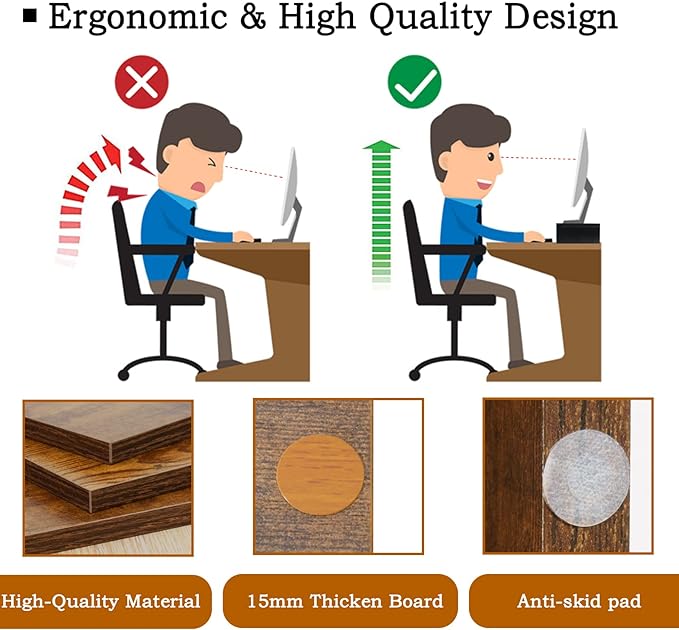 TEAMIX 2-Pack Wood Monitor Riser, Desk Stand for 2 Monitors, Rustic Brown | Holds 80Lbs, Stacked/Separate Use, 2 Tier Adjustable, Use as Laptop/TV Riser, Computer Stand for Home Office Desk, Gaming - Image 5