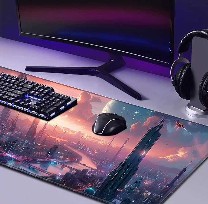 Digital Night Scene Office Art Desk Mat, Female Learning Computer Mouse Mat | Large Extended Mouse Pad; Full Desk Coverage; Waterproof Coating; Stable Anti-Slide Base For Gaming, Office, Study Daily Use - Image 4