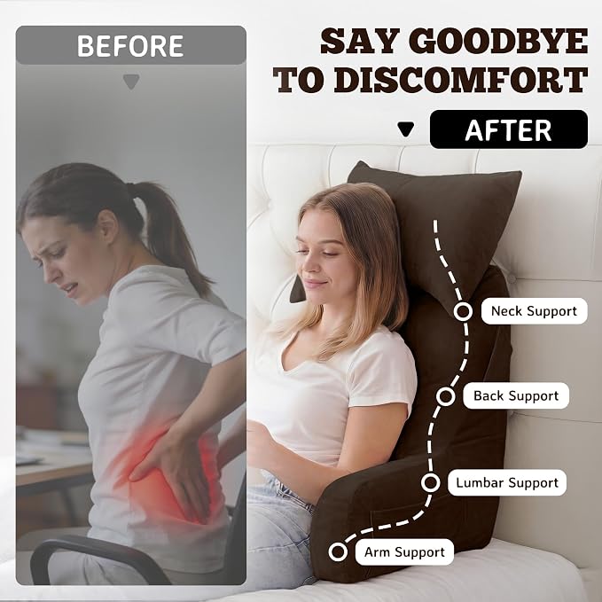 Reading Pillow for Bed,Back Pillow for Bed Sitting Up,Lumbar Support Pillow - Image 7